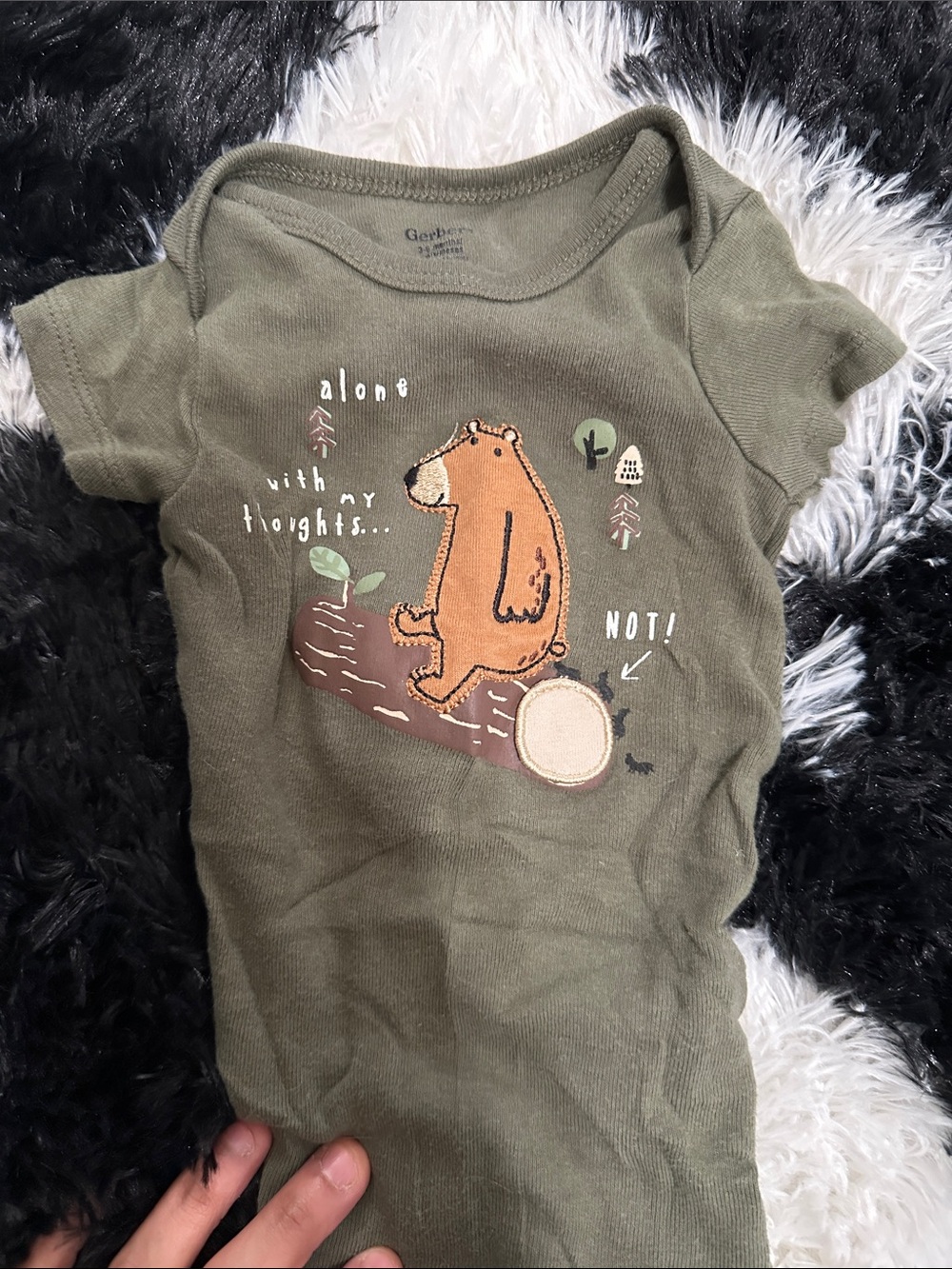 Gerber Olive Green Bear Graphic Short Sleeve Bodysuit